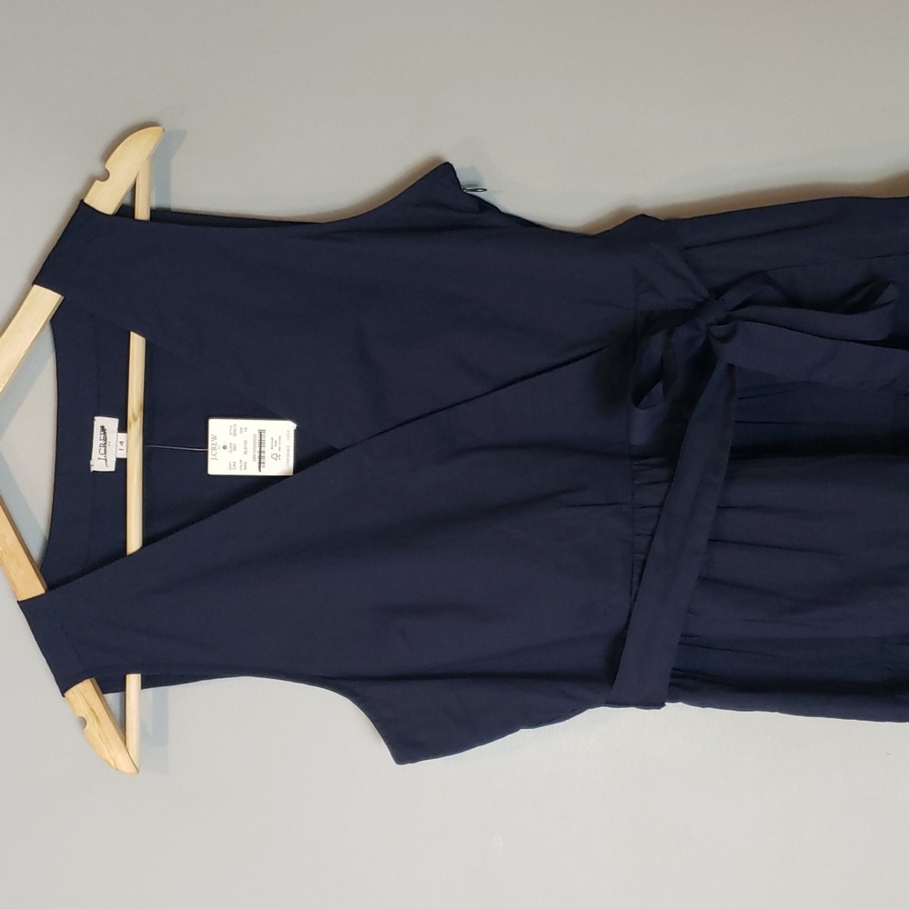J. Crew Dress Navy Tiered Skirt Faux Wrap Sleeveless 14 New Preppy Classic 2023 - Picture 2 of 12